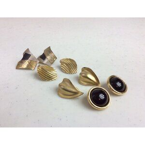 Vintage Earrings Gold Retro Art Nouveau Set of 4